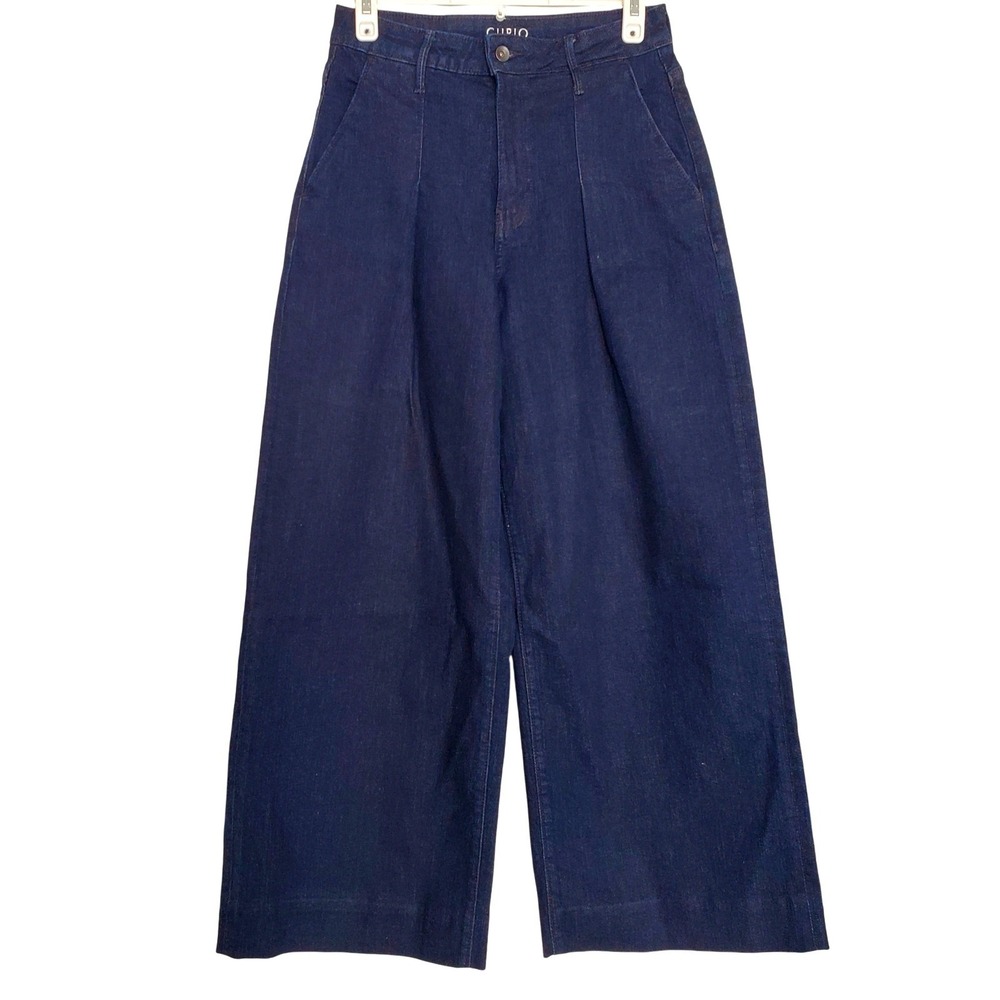 Wide Leg Pleated High Waist‎ Relaxed Demin Dark Wash Jeans Classy Preppy  sz 4P
